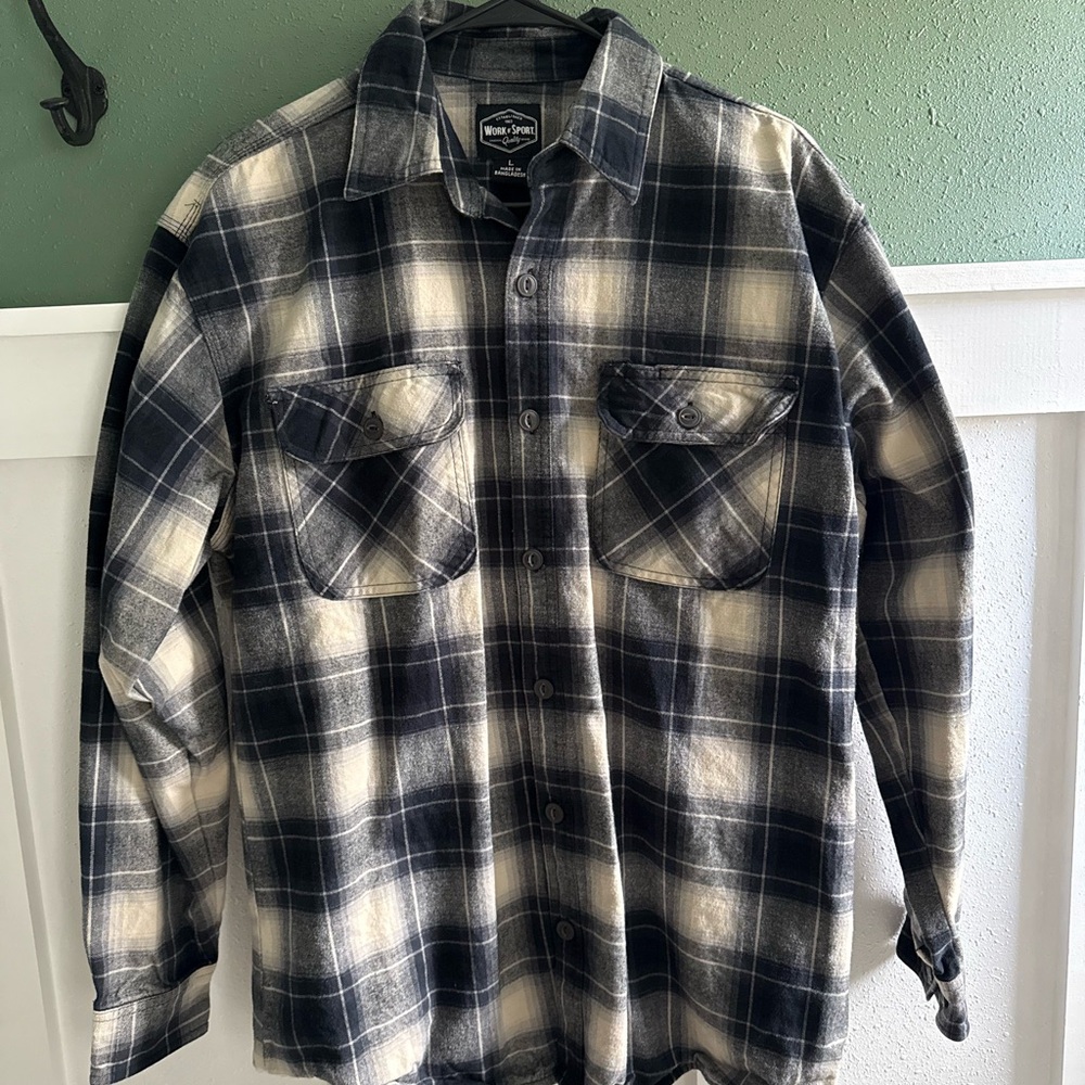 Men's Black and White Plaid Casual Button Down Shirt